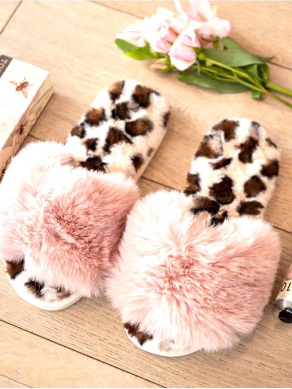 Shiraleah Pink Faux Fur Leopard Slide